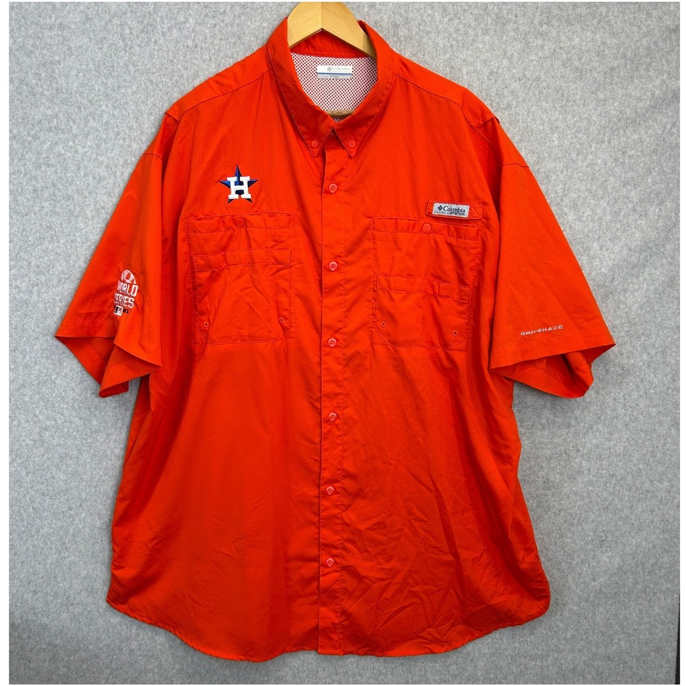 Columbia PFG Houston Astros 2021 World Series Button Front Shirt Orange Mens XXL